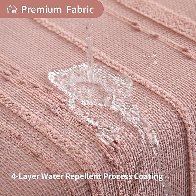 Lameirose Pink Shower Curtain Boho, Cotton Blend Waffle Shower Curtain Textured, Fabric Shower Curtains for Bathroom, Washable 72 x 72 - ModernBath