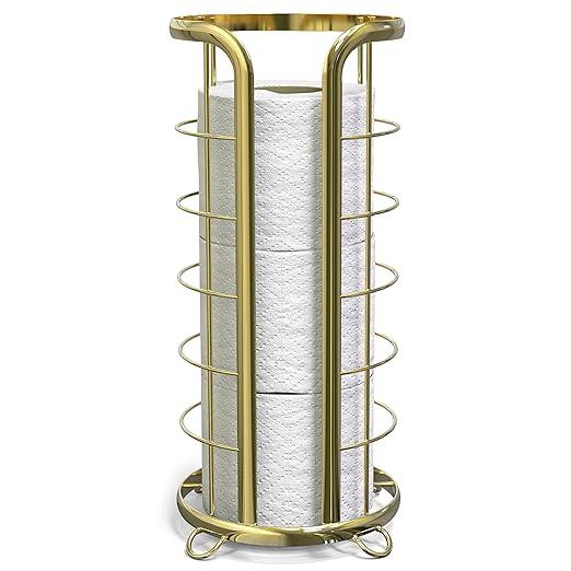 BROOKSTONE, Gold Toilet Paper Holder, Freestanding Bathroom Tissue Organizer, Minimalistic Storage Solution, Modern & Stylish Design [Holds MEGA Rolls] - ModernBath