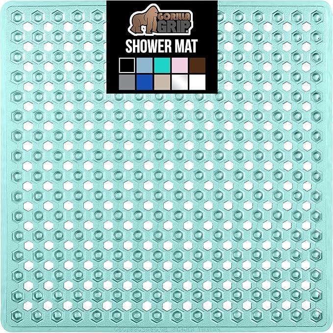GORILLA GRIP Patented Square Shower Stall Mat, Small Bathtub Floor Mats for Stand Up Showers with Suction Cups and Drainage Holes, Machine Wash, Soft on Feet, Bathroom Accessories 21x21 Inch, Green - ModernBath