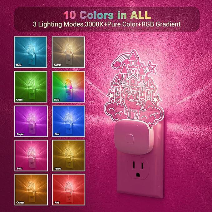 JandCase Castle Kids Night Light, 10 Color Changing, Dusk to Dawn Sensor, Acrylic RGB Nightlight for Kids Girls Bedroom, Gifts for Girls - ModernBath