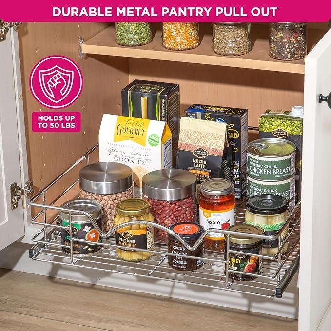 HOLDN’ STORAGE Heavy-Duty Premium Collection Pull Out Cabinet Organizer, Cabinet Drawer Slide Outs, Lifetime Limited Warranty - Basket Size 20" W x 21" D x 5" H, Anti-Rust Chrome Finish - ModernBath