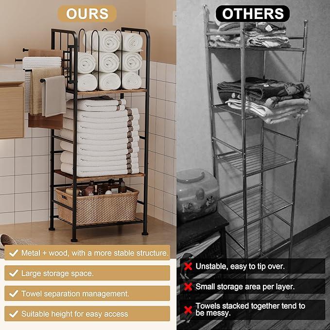 Towel Rack Free Standing 3-Tier M-Shaped Detachable Dividers, 4 Rotatable Bars Fast Drying, Pool Towel Rack, Space-Saving Towel Storage Organizer, Bath Towel Shelf for Home, Poolside Patent Pending - ModernBath