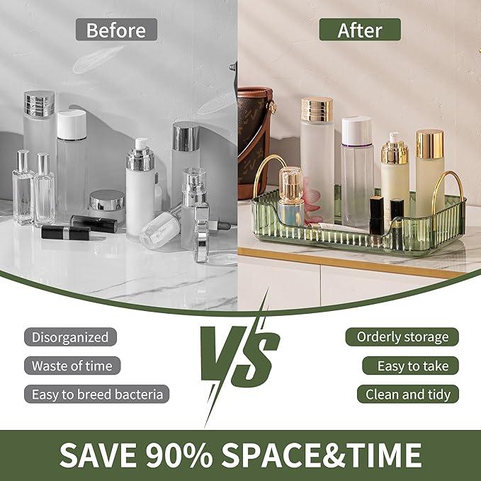 YCIA&DONE Bathroom Organizer Countertop, Makeup Storage, Skincare Cosmetic Tray Shelf, Perfume Holder Rack for Vanity Counter, Large Capacity, Easy to Install, Clean, 1 Tier, Vintage Green - ModernBath