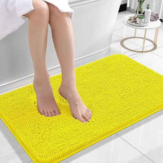 OLANLY Bathroom Rugs 24x16, Extra Soft Absorbent Chenille Bath Rugs, Rubber Backing Quick Dry, Machine Washable Bath Mats for Bathroom Floor, Tub and Shower, Home Decor Accessories, Lemon Yellow - ModernBath