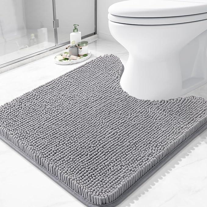 Arotive Bathroom Toilet Rugs U Shaped 24x24, Extra Soft Absorbent Shaggy Chenille Contour Bath Rugs for Toilet, Machine Washable Non-Slip Contoured Bath Mats, Grey - ModernBath