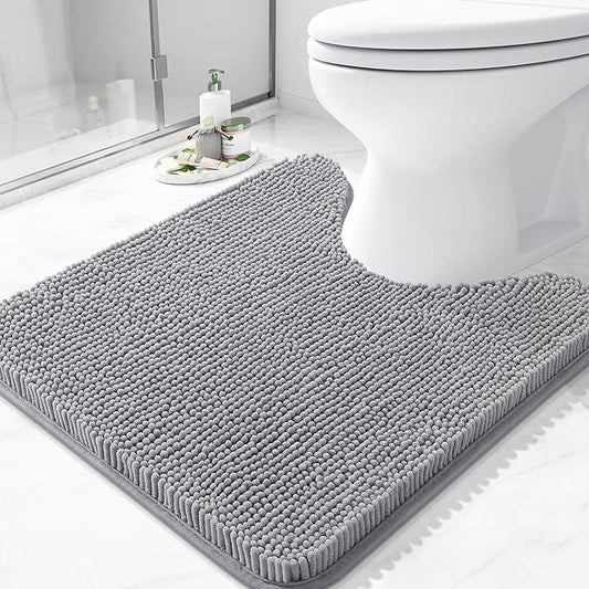 Arotive Bathroom Toilet Rugs U Shaped 24x24, Extra Soft Absorbent Shaggy Chenille Contour Bath Rugs for Toilet, Machine Washable Non-Slip Contoured Bath Mats, Grey - ModernBath