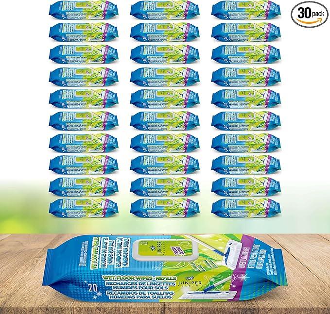 Juniper CLEAN Wet Floor Wipes, Multi Surface Floor Cleaner Wet Mop Pads Fit Swiffer Sweeper Mop, Fresh Scent & Plant-Based Textured Cloth Trap Absorb Dirt, 20 Count (Pack of 30) - ModernBath