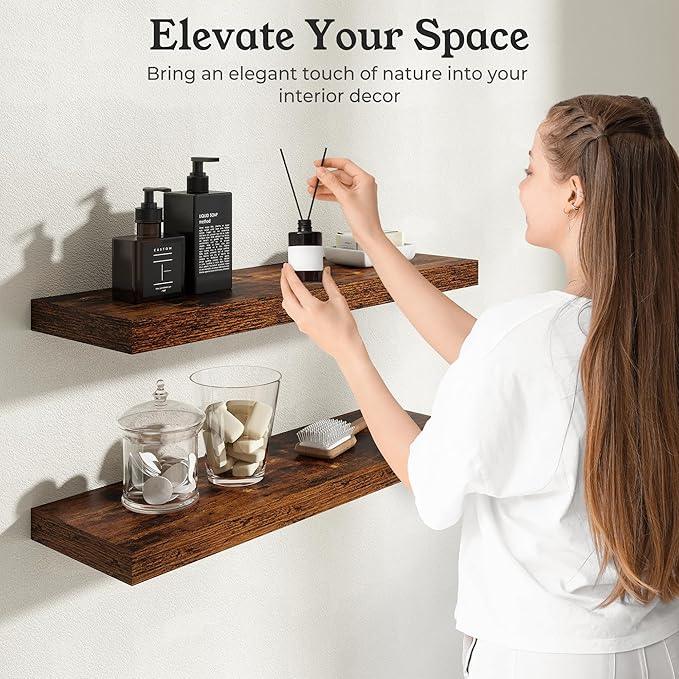 Floating Shelves for Wall, Wall Mounted Rustic Wood Shelves for Bathroom, Bedroom, Living Room, Kitchen, Hanging Shelf for Books/Storage/Room Decor (Brown, 30") - ModernBath