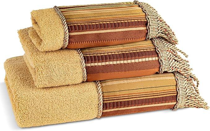 Zahari Home Contempo Modern Bathroom Towel Set - 3 Piece Set, Bath Towel, Hand Towel and Wash Towel - Classic Luxury Contemporary Decor - Beautiful Bath Ensemble - Unique Striped Pattern - ModernBath