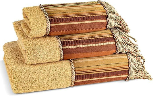 Zahari Home Contempo Modern Bathroom Towel Set - 3 Piece Set, Bath Towel, Hand Towel and Wash Towel - Classic Luxury Contemporary Decor - Beautiful Bath Ensemble - Unique Striped Pattern - ModernBath