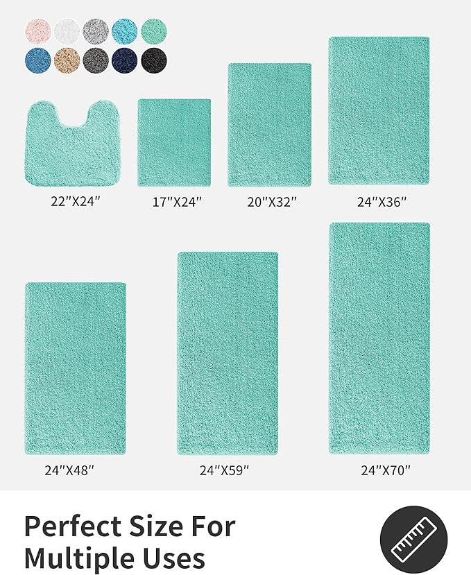 ILANGO Spa Blue Bathroom Rugs 36" × 24" Non Slip & Super Absorbent Extra Thick Soft, Washable Bath Mat for Floor, Microfiber Plush Shaggy Bath Rug with Rubber for Bathtub Shower Room Sink - ModernBath