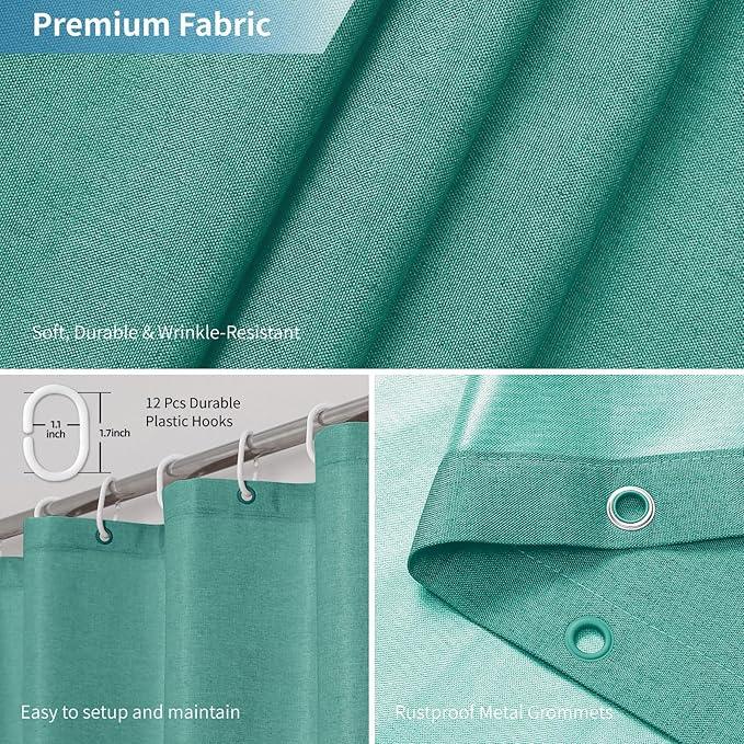 THAIGEE 2-in-1 Waterproof Fabric Shower Curtain or Liner,Linen Textured,Breathable TPU & Washable Bathroom Shower Curtain Set with 12 Plastic Hooks,Modern,72"x72" Teal - ModernBath