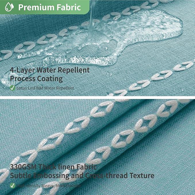 eachope Boho Farmhouse No Hook Shower Curtain Set with Snap-in Fabric Liner,Heavy-Duty Linen Textured Rustic Striped Design,Water-Repellent with Tassels and Sheer Window,Teal,71x74 - ModernBath