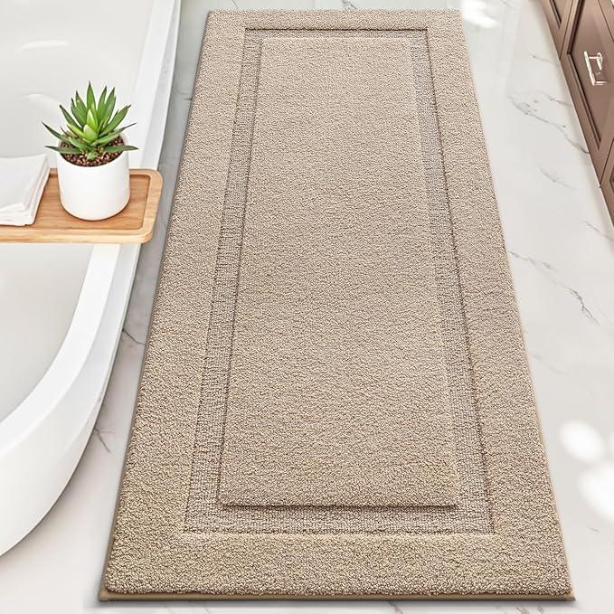 LUMI Extra Large Ultra Soft Bathroom Rugs Non Slip with Rubber Backing, Absorbent Washable Bath Mat Quick Dry, Upgraded Premium Microfiber Plush Carpet for Bathtub and Shower Floor, Beige, 24x60 - ModernBath