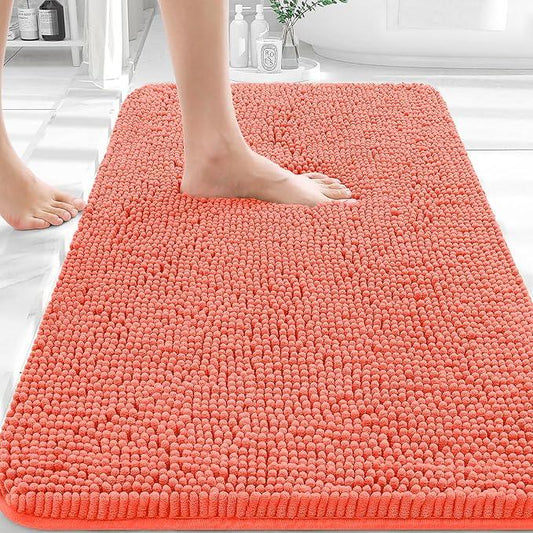 OLANLY Bathroom Rugs 36x24, Extra Soft Absorbent Chenille Bath Rugs, Rubber Backing Quick Dry, Machine Washable Bath Mats for Bathroom Floor, Tub and Shower, Home Decor Accessories, Coral - ModernBath