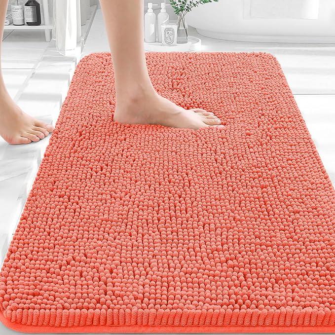 OLANLY Bathroom Rugs 30x20, Extra Soft Absorbent Chenille Bath Rugs, Rubber Backing Quick Dry, Machine Washable Bath Mats for Bathroom Floor, Tub and Shower, Home Decor Accessories, Coral - ModernBath