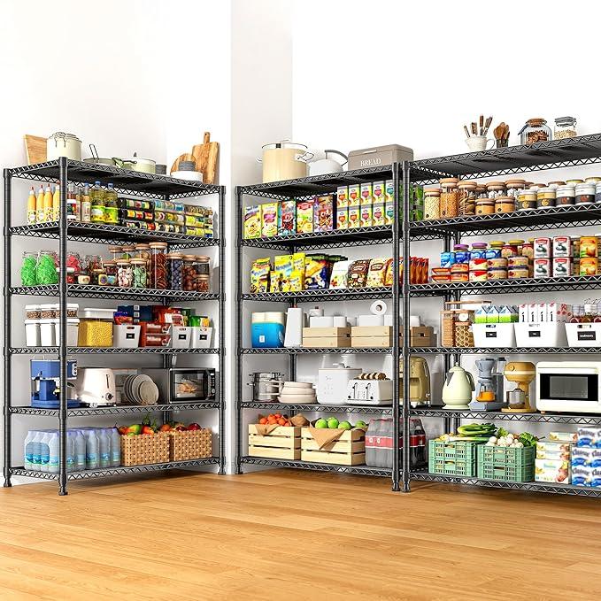 REIBII 75" H Metal Shelving 6 Tier Storage Shelf Adjustable Kitchen Shelf Wire Shelving Unit Detachable Storage Rack for Kitchen Laundry Living Room Commercial Heavy Duty Metal Shelf 75" X35" X14" - ModernBath