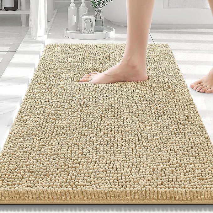 Smiry Luxury Chenille Bathroom Rugs 30x20, Extra Soft and Absorbent Shaggy Bath Mat, Machine Washable, Non-Slip Plush Carpet Runner for Tub, Shower, and Floor, Home Decor Accessories, Beige - ModernBath