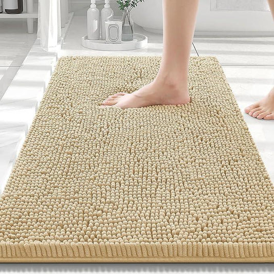 Smiry Luxury Chenille Bathroom Rugs 30x20, Extra Soft and Absorbent Shaggy Bath Mat, Machine Washable, Non-Slip Plush Carpet Runner for Tub, Shower, and Floor, Home Decor Accessories, Beige - ModernBath