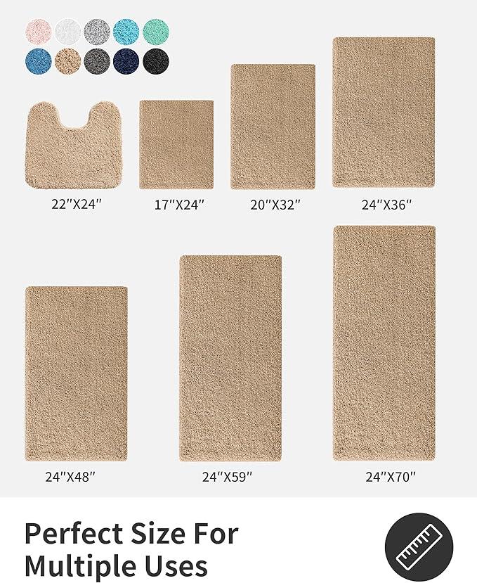 ILANGO Beige Bathroom Rugs 48" × 24" Non Slip & Super Absorbent Extra Thick Soft, Washable Bath Mat for Floor, Microfiber Plush Shaggy Bath Rug with Rubber for Bathtub Shower Room Sink - ModernBath