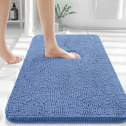 OLANLY Bathroom Rugs 30x20, Extra Soft Absorbent Chenille Bath Rugs, Rubber Backing Quick Dry, Machine Washable Bath Mats for Bathroom Floor, Tub and Shower, Home Decor Accessories, Cornflower Blue - ModernBath