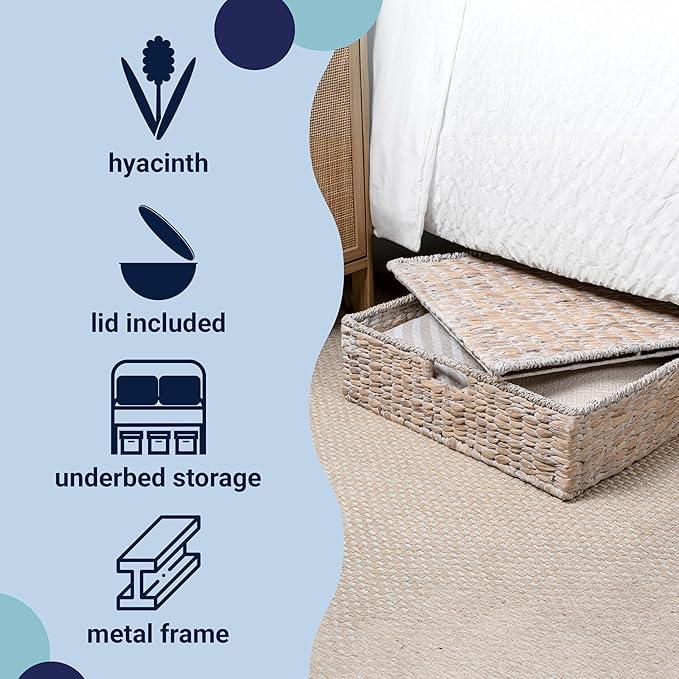 happimess BSK2015D Holden 30" Classic Costal Hand-Woven Hyacinth Wicker Under Bed Storage Basket with for Storage and Decoration in Bathroom, Bedroom, Closet, Entryway, White Wash - ModernBath
