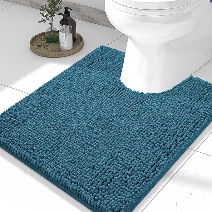 Smiry Luxury Chenille Toilet Rugs U-Shaped 24x20, Soft Absorbent Non-Slip Contour Bathroom Rugs for Toilet, Machine Washable Contoured Bath Mats, Peacock Blue - ModernBath