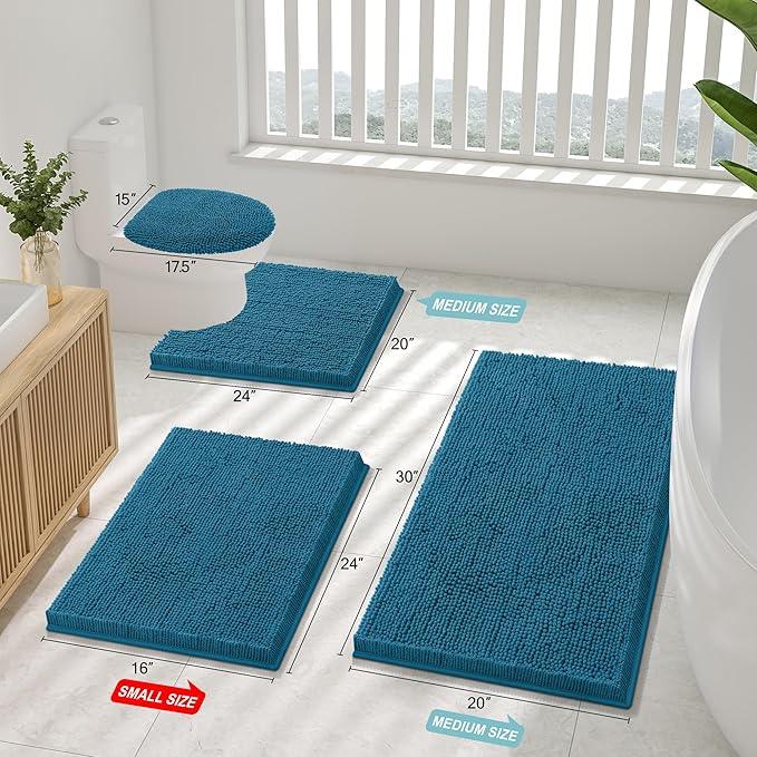 Smiry Luxury Chenille Bathroom Rugs 36x24, Extra Soft and Absorbent Shaggy Bath Mat, Machine Washable, Non-Slip Plush Carpet Runner for Tub, Shower, and Floor, Home Decor Accessories, Peacock Blue - ModernBath