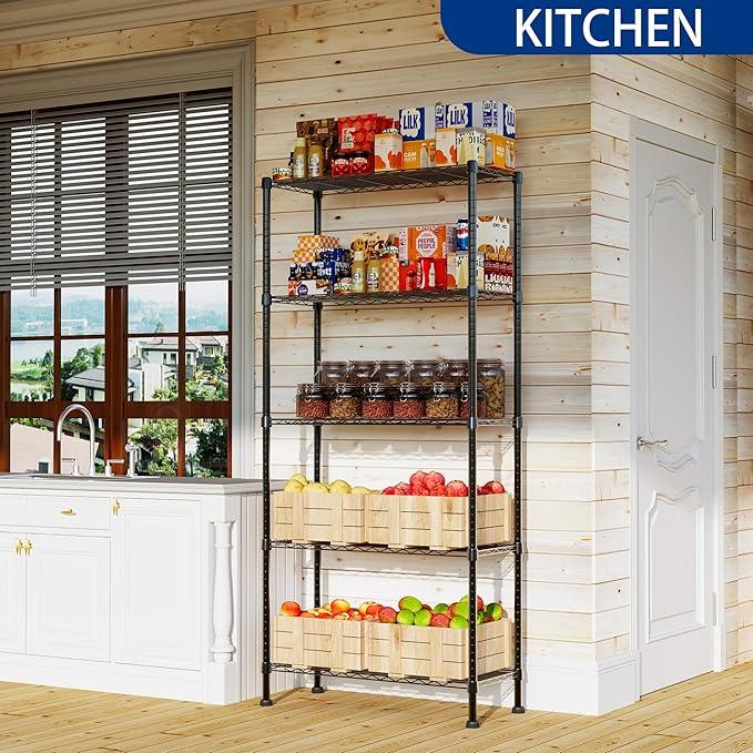 REGILLER 5-Wire Shelving Metal Storage Rack Adjustable Shelves,Standing Storage Shelf Units for Laundry Bathroom Kitchen Pantry Closet(Black,14.1" D x 30" W x 79" H) - ModernBath