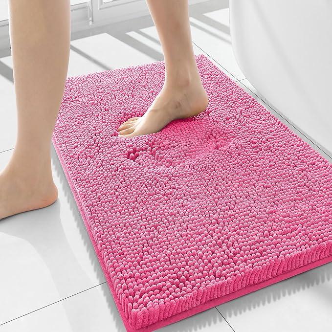 Smiry Luxury Chenille Bathroom Rugs 34x21, Extra Soft and Absorbent Shaggy Bath Mat, Machine Washable, Non-Slip Plush Carpet Runner for Tub, Shower, and Floor, Home Decor Accessories, Hot Pink - ModernBath