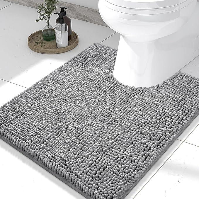 Smiry Luxury Chenille Toilet Rugs U-Shaped 24x20, Soft Absorbent Non-Slip Contour Bathroom Rugs for Toilet, Machine Washable Contoured Bath Mats, Grey - ModernBath