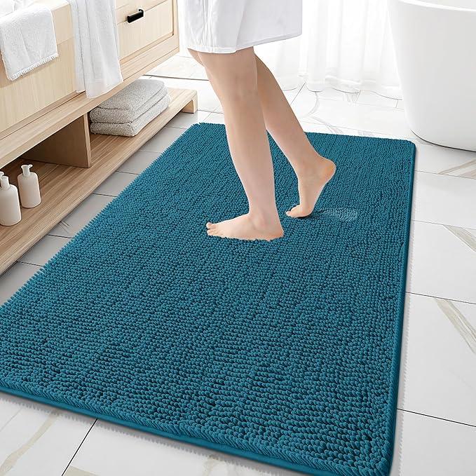 OLANLY Bathroom Rugs 59x35, Extra Soft Absorbent Chenille Bath Rugs, Rubber Backing Quick Dry, Machine Washable Bath Mats for Bathroom Floor, Tub and Shower, Home Decor Accessories, Peacock Blue - ModernBath