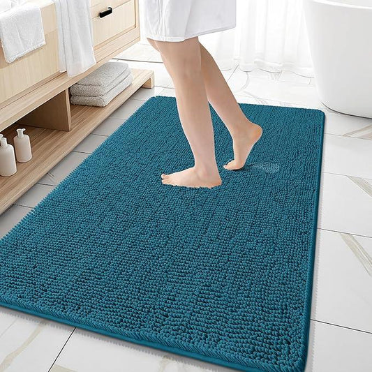 OLANLY Bathroom Rugs 59x35, Extra Soft Absorbent Chenille Bath Rugs, Rubber Backing Quick Dry, Machine Washable Bath Mats for Bathroom Floor, Tub and Shower, Home Decor Accessories, Peacock Blue - ModernBath