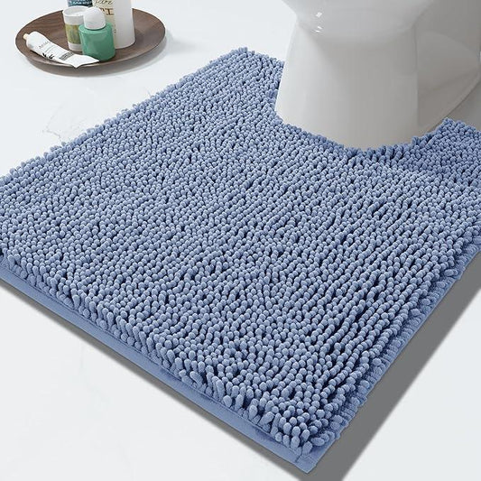 Yimobra Toilet Rugs U Shaped Washable - 24"x20" Non Slip Plush Contour Bath Rugs for Toilet - Super Soft Absorbent Quick Dry Toilet Mats for Bathroom,Denim Blue - ModernBath