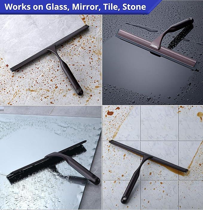 HOME SO 12” Shower Squeegee in Bronze Finish; Effective Rubber Blade Squeegee for Windows, Glass Shower Doors, Car Windshield, Mirrors, Tile Walls, Kitchen Surfaces and More - ModernBath