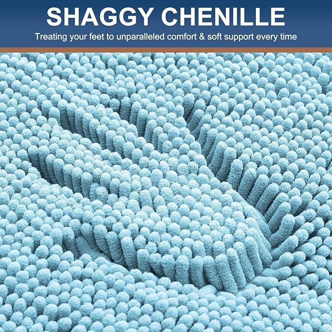 Smiry Luxury Chenille Bathroom Rugs 59x35, Extra Soft and Absorbent Shaggy Bath Mat, Machine Washable, Non-Slip Plush Carpet Runner for Tub, Shower, and Floor, Home Decor Accessories, Sky Blue - ModernBath