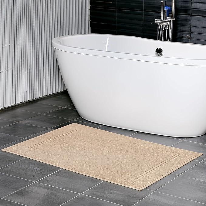 Tens Towels Pack of 2 Bath Mats 100% Cotton, 20 x 32 Inches, Super Absorbent, Hotel Quality Premium Floor Towels, Luxurious, Soft & Quick Dry, Not a Bathroom Rug, Beige - ModernBath