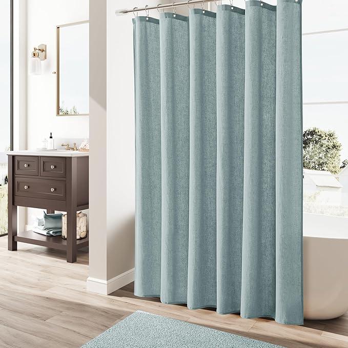Naturoom Blue Linen Shower Curtain, Cloth Textured Fabric Shower Curtain Set with Hooks, Simple Elegant Modern Farmhouse Country Ultra Thick Bath Curtains for Bathroom,Water Repellent,72x90 - ModernBath