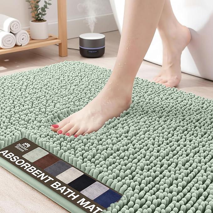 Neater Home Plush Bathroom Rugs 36x24 Thick Chenille Quick Dry Microfiber Absorbent Bath Mat, Soft Bath Rugs, Machine Washable Bathroom Floor Mat for Tub Shower Sink, Home Decor Accessories, Green - ModernBath