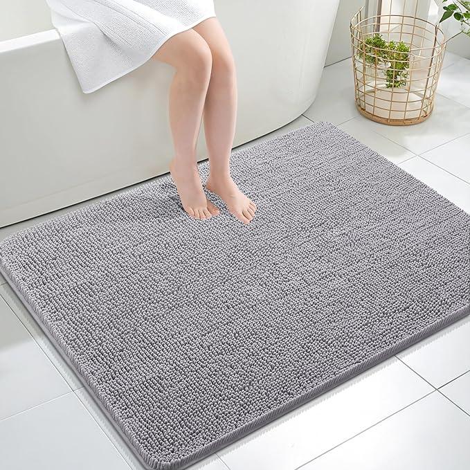 OLANLY Bathroom Rugs 40x32, Extra Soft Absorbent Chenille Bath Rugs, Rubber Backing Quick Dry, Machine Washable Bath Mats for Bathroom Floor, Tub and Shower, Home Decor Accessories, Grey - ModernBath