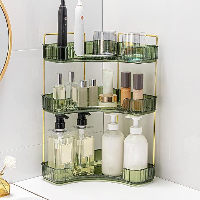 Weidace Corner Bathroom Counter Organizer Bathroom Countertop Shelf Makeup Organizer for Vanity Perfume Tray for Corner Storage (3 Tiers, Green) - ModernBath