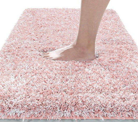 Yimobra Luxury Bathroom Rugs, Fluffy Bath Mats, Non Slip, Water Absorbent Microfiber, Machine Washable, Plush Carpet Shower Rugs, Thick Matts for Bathroom Floor&Tub, 44"x 24", Light Pink and White - ModernBath