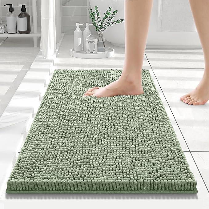 Smiry Luxury Chenille Bathroom Rugs 24x16, Extra Soft and Absorbent Shaggy Bath Mat, Machine Washable, Non-Slip Plush Carpet Runner for Tub, Shower, and Floor, Home Decor Accessories, Sage Green - ModernBath