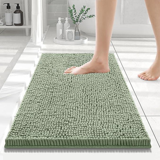 Smiry Luxury Chenille Bathroom Rugs 24x16, Extra Soft and Absorbent Shaggy Bath Mat, Machine Washable, Non-Slip Plush Carpet Runner for Tub, Shower, and Floor, Home Decor Accessories, Sage Green - ModernBath