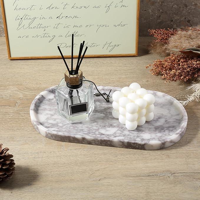 Koville Real Luxurious Marble Vanity Tray, 12"x6" Calacatta Viola Marble Catchall Tray for Bathroom, Natural Stone Perfume Trays Jewelry Dish for Dresser, Genuine Stone Storage Tray for Home Decor - ModernBath