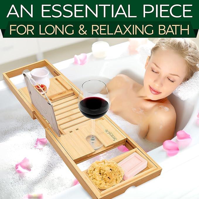 SereneLife Premium Bathtub Tray Caddy, Expandable Bath Tray, Unique House Warming Gifts, Gift for Mom, Women, New Home, Wedding, Anniversary, Bridal Shower, Universal Fit for All Tub - Classic - ModernBath