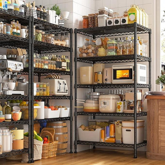 REIBII Metal Shelving 5 Tier Wire Sturdy Storage Shelves Adjustable Steel Organizer Wire Rack for Kitchen Laundry Room Commercial School Storage Room Black 63“Hx 21.65“L x 11.8”D - ModernBath