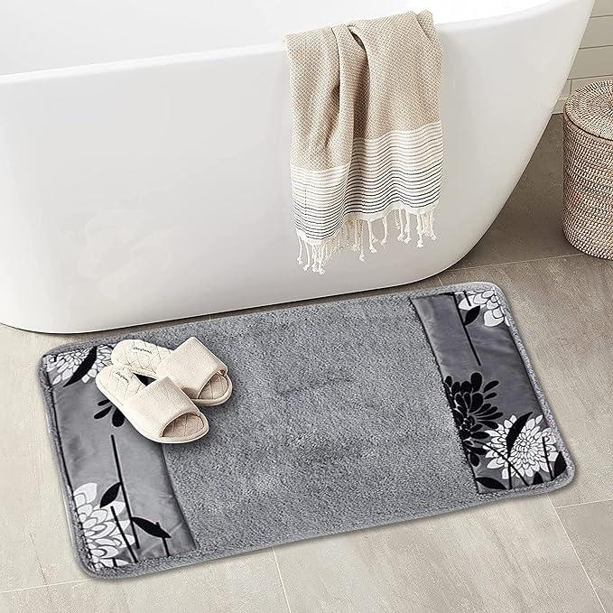 Zahari Home Erica Bathroom Rug Luxury Bath Rug Washable Beautiful Shower Mat Unique Design Stylish Non Slip Shower Mat Grey Rug Bath Shower Tub Decor - ModernBath
