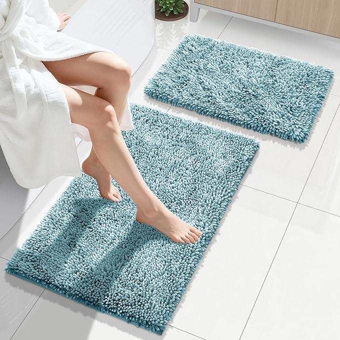 Yimobra Bathroom Rug Set 2 Piece, Luxury Shaggy Bath Mat Set with Non Slip Backing, Ultra Soft & Absorbent Mats for Bathroom Floor, Machine Washable, 31.5"x20"+24"x17", Grayish Blue - ModernBath