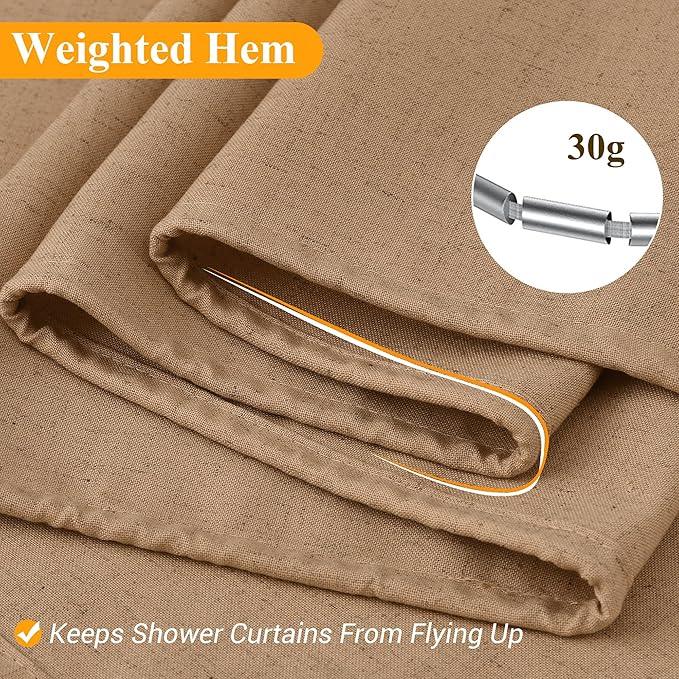 Naturoom Camel 36 Inch Shower Curtain - Stall Narrow Half Linen Ultra Thick Fabric Shower Curtain Set with Hooks, Boho Farmhouse Rustic RV Camper Bath Curtains for Bathroom, 36x72 - ModernBath